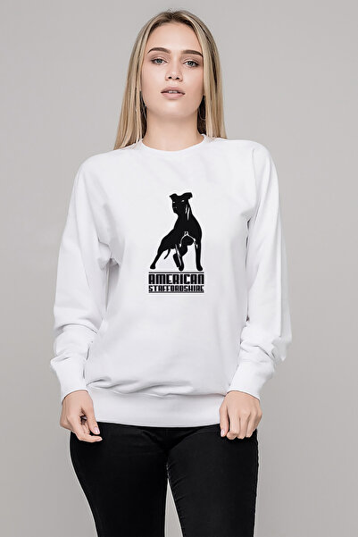 QIVI سترة Dog American Staff مطبوع النسائية البيضاء المحبوكة بأكمام طويلة