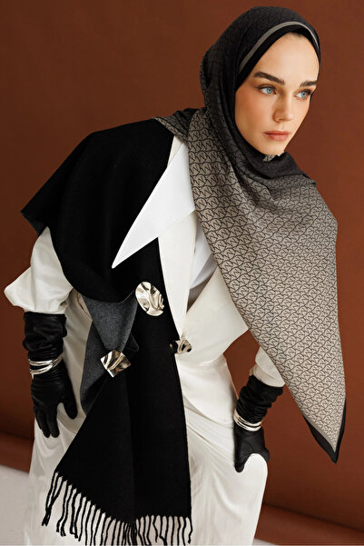 Mooncorn Μαύρο μονόγραμμα Μεταξωτό Σάλι Χεβέι