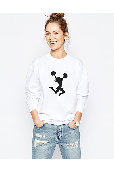 QIVI سترة سيلويت تشيرليدنج مطبوع بيضاء محبوكة للسيدات بأكمام طويلة