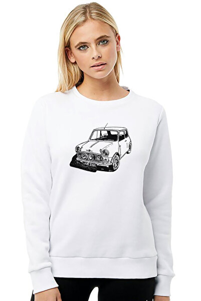 QIVI سترة ميني آربرا إيسينغ مطبوع محبوكة باللون الأبيض للنساء بأكمام طويلة