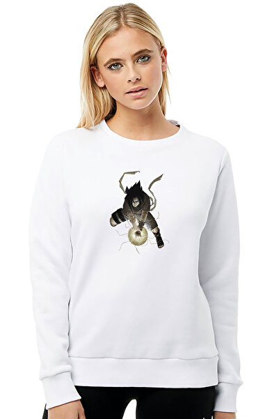 QIVI سترة ناروتو مطبوع النسائية المحبوكة باللون الأبيض بأكمام طويلة