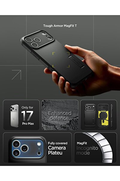 Spigen Tough Armor T MagFit designed for iPhone 17 Pro Max case MagSafe compatible Kickstand - Black