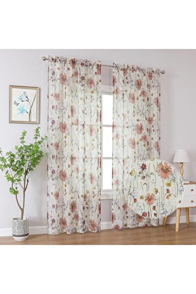 Generic OWENIE Semi-Sheer Crinkled Floral Curtains, 2 Panels (42 x 84 in), Polyester, Multicolor