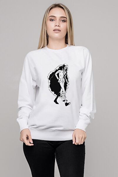 QIVI Anime One Piece Printed White Women's Knitted Sweatshirt Long Sleeve