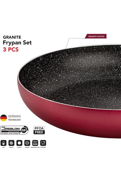 RAJ Non-Stick Cookware Set 22cm & 26cm with Aluminum Stirring Spoon, Red, 3 Pieces