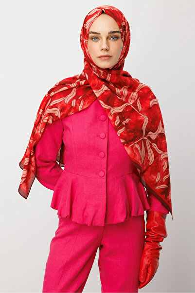 Mooncorn Burgundy Frond Pattern Hebei Silk Shawl