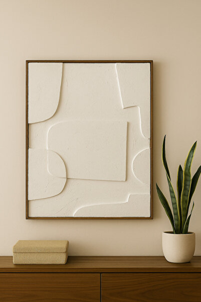 Lotus Home&More El Yapımı-Ahşap Çerçeveli-3 Boyutlu-Dokulu-Alçı Tablo-Modern ...