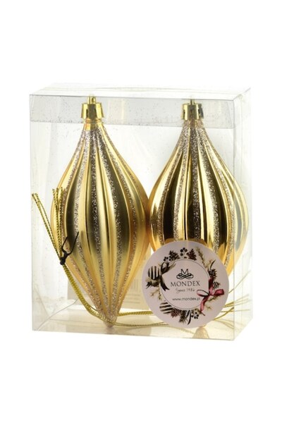 MONDEX Globuri de Crăciun, Mondex, set de 2 globuri aurii, plastic, ușoare, 0...