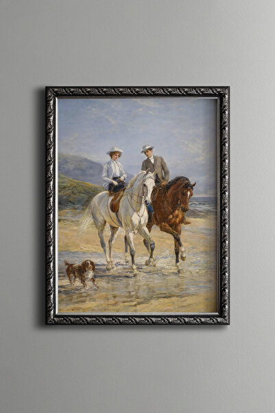 epiqart Sahilde At Binen Çift - Vintage Desenli Çerçeve