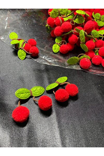 Massaltay Red Cherry Pompom 5 Piece Decorative Ornament Set | Henna Bundle Engagement Baby Shower Craft