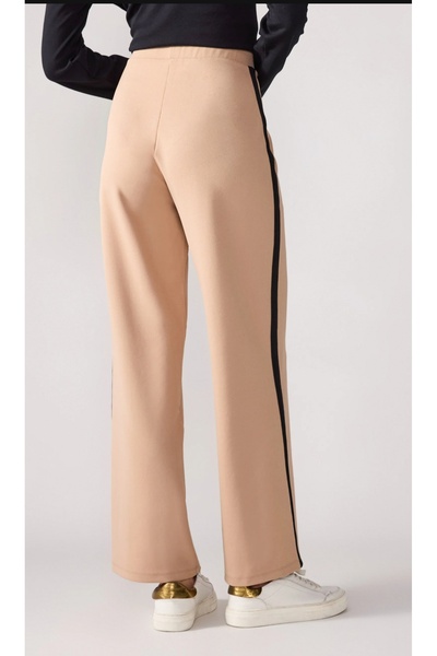 MAXLEVEL MODA Beige Color Striped Detail Comfortable Cut Women's Pants