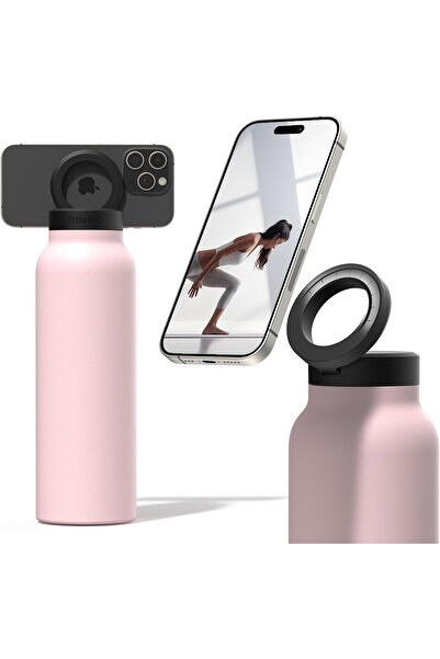 Ringo زجاجة مياه معزولة من الفولاذ المقاوم للصدأ مع حامل مغناطيسي ودوران 360 درجة - وردي 32 أونصة