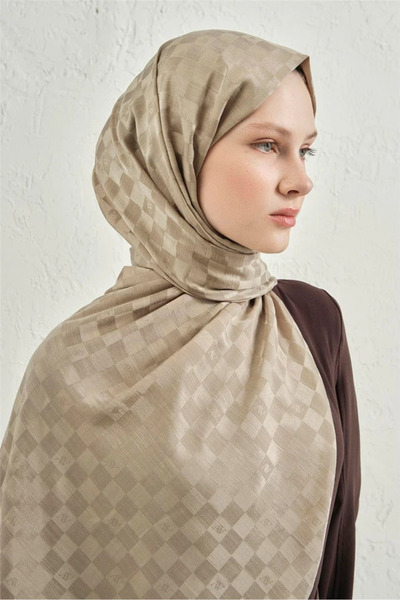 Armine Pamuk İpek Dama Desen Jakar Şal