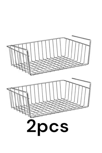 Generic سلة تخزين كبيرة أسفل الرف للمطبخ مكونة من قطعتين - رف منظم معدني خفيف الوزن مقاس 16 2فضي