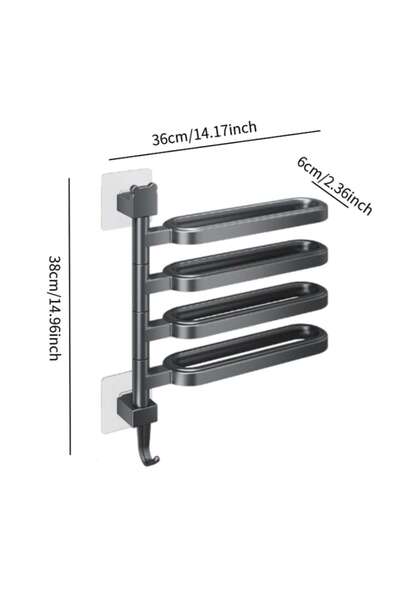 SUPER TRENDS SUPER TRENDS Towel Rack, 3 Rotating Arms, No Drilling Installation, Matt Grey, 31x6cm