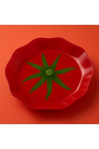 Allesken Aria Fresh Tomato Bowl 17x18x1.8cm, decorative red glass with green detail