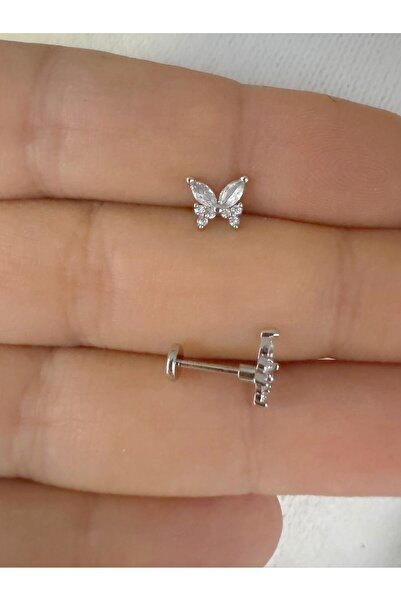 Arescollection 1 ADET ZİRKON TAŞLI KELEBEK TRAGUS HELİX LOBE UYUMLU PİERCİNG