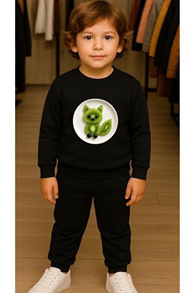 playwear Παιδικό Φούτερ Σετ με στάμπα KİVİ για Κορίτσια και Αγόρια, με λαιμόκ...