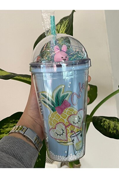 Mixshop Online Tavşan Figürlü Pipetli Simli Bardak