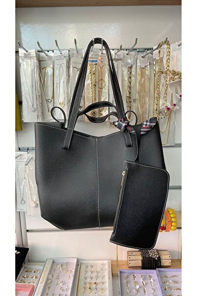 BLACK Snap-Fastened Faux Leather Black Women's Hand and Shoulder Bag with Wal...