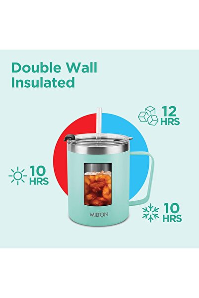 Milton 400ml Stainless Steel Travel Coffee Mug w/ Straw Insulated Thermos Keeps Hot Cold 10 Hrs