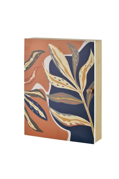 MONDEX STACY key box, 26x20x5.5 cm, honey and navy leaf pattern, 6 hooks