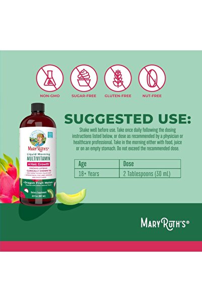 Maryruth's Liquid Multivitamin + Hair Growth, Biotin 10000mcg, Lustriva, 30 Fl Oz