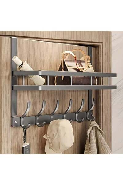 Türkiye رف خطافي مزدوج الطبقات فوق الباب مع رف - منظم معلق من الفولاذ المقاوم للصدأ للمدخل والحمام