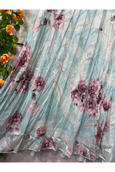 edu collection Patterned Flared Bell Chiffon Skirt with Lining