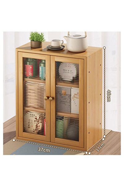 KEKE Chinese Style Dining Side Cabinet Tea Rack with Door