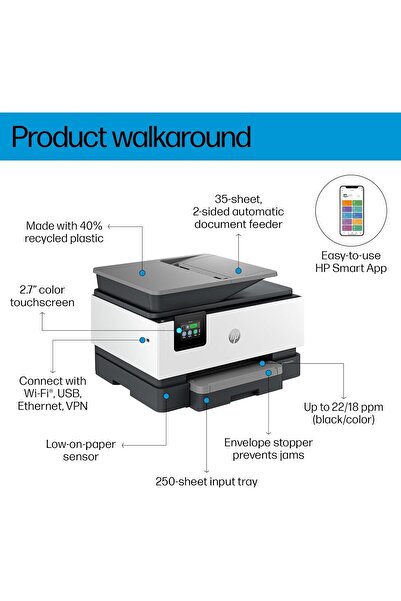 HP OfficeJet Pro 9123 All-in-One Printer - Wireless, ADF, Duplex, Touchscreen