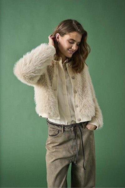 ONLY Beige Faux Fur Mix Women's Jacket - Otw Jacket 15330060 -Clouddanc