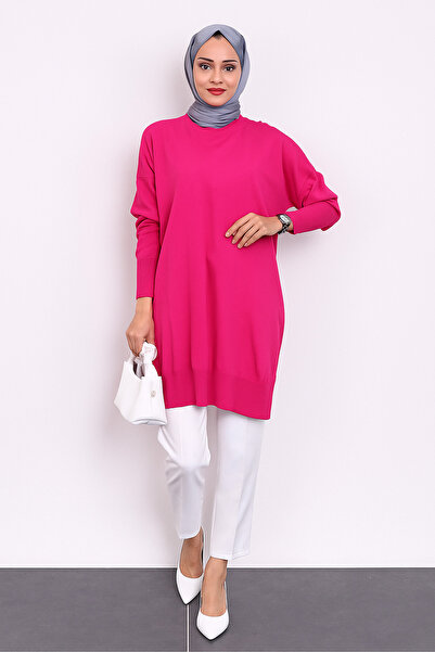 Get Crazy Crew Neck Casual Knitwear Tunic