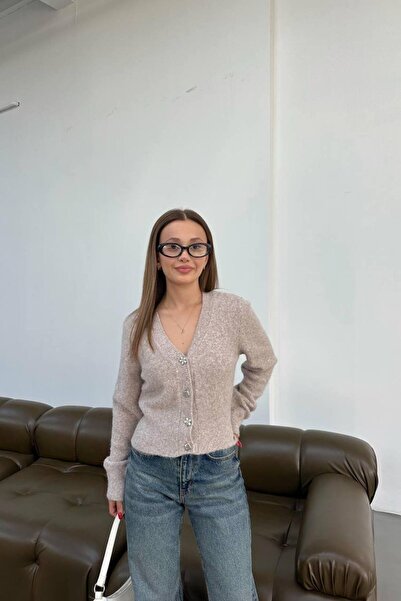 Ecenin Favorileri Asymmetrical Buttoned Soft Women's Cardigan