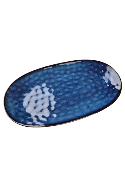 MONDEX serving platter 40.5x23x3cm, blue with brown rim
