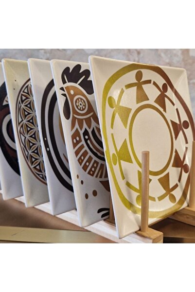 Origin Natural Small square dessert plate, white porcelain, oven-fired 'Hora' motif, 18 x 18 cm