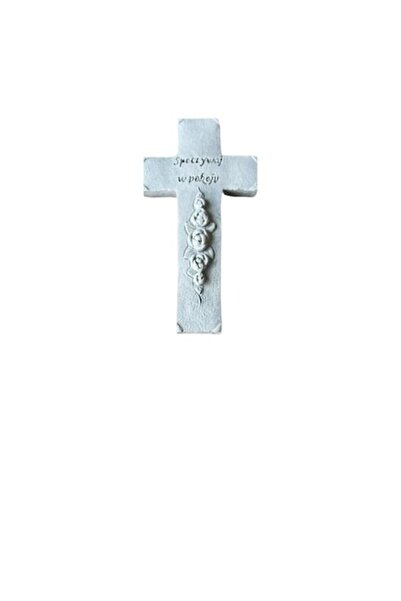 MONDEX Decorative Figurine Plaster White - 'Rest in Peace' Cross 9x16.5x2 cm