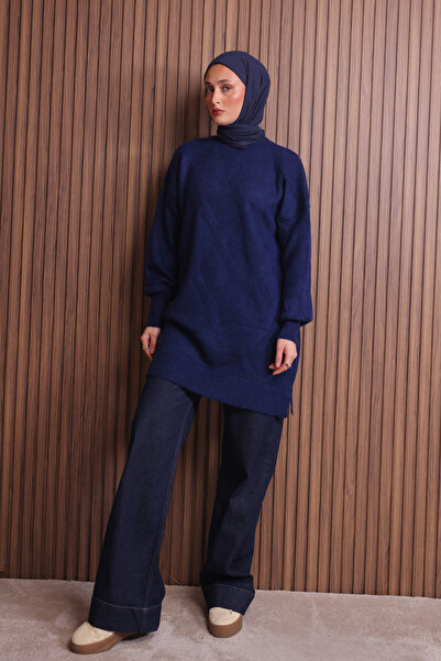 Balenbi Women's Crew Neck Diamond Pattern Soft Knit Tunic 1140