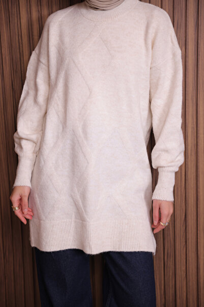 Balenbi Women's Crew Neck Diamond Pattern Soft Knit Tunic 1140