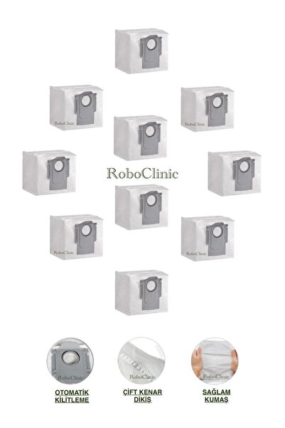 Roboclinic كيس غبار بديل متوافق مع مكنسة روبوروك Q8 ماكس بلس الروبوتية، 10 قطع
