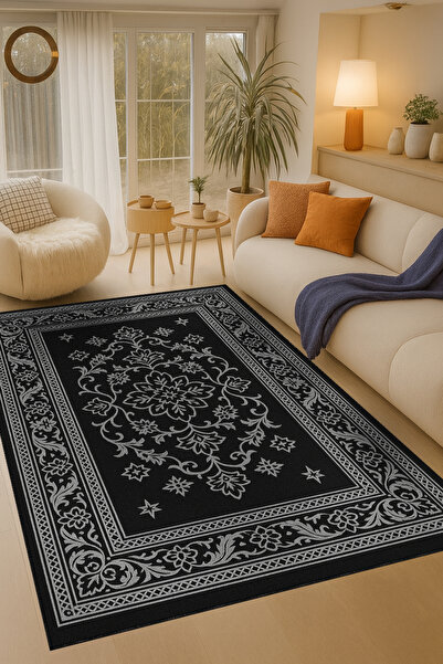 Rugs Modern Halı MOSSO Μαύροι και γκρι τόνοι Κλασικά μοτίβα Υφαντή βάση με σχ...