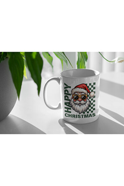 PRİNTOPİA DESİGN Christmas Gift Santa Claus Themed Green Motif Mug Cup 300 ml