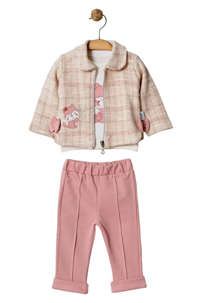 Elçi Baby Girl-Child Zipper Closure Peter Pan collar Cardigan Long Sleeve Badi Elastic Waist Sweatpants Set