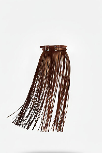 Angels Passion Кафява кожена пола, лазерно изрязана кафява кожена пола с ресни