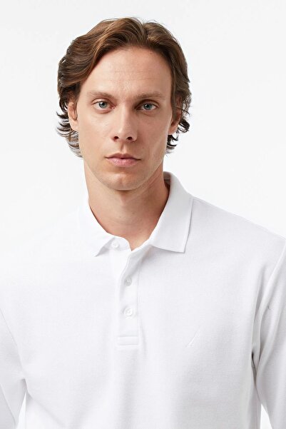 Nautica Men's White Classic Fit Long Sleeve Polo Neck T-Shirt