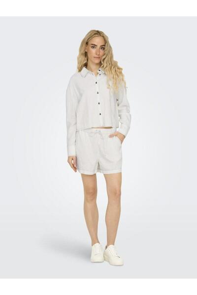 ONLY ONLCARO L/S LINEN BL CROP SHIRT CC PNT Γυναικείο λευκό πουκάμισο - 15338765