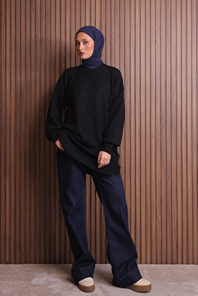 Balenbi Women's Crew Neck Diamond Pattern 80cm Soft Knitwear Tunic 1140