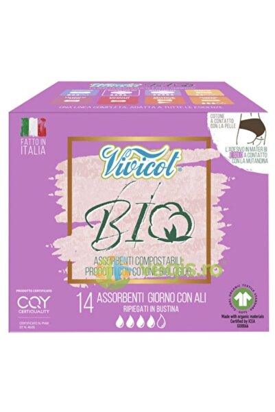 Vivicot Absorbante de zi – bumbac, hipoalergenice, compostabile, fără aripioa...