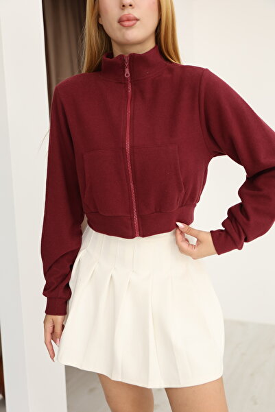 GRODYT GRODY.T Fermuarlı Crop Selanik Kumaş Kısa Sweat