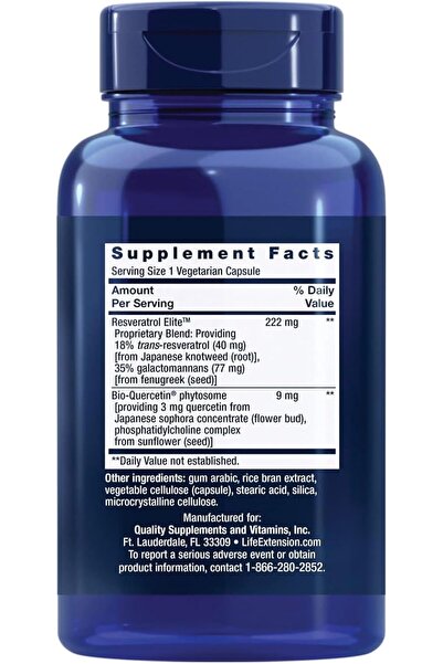 Life Extension Optimized Resveratrol Elite - Highly Bioavailable Trans-Resveratrol, 60 Vegetarian Ca